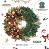 24" Pre-Lit Christmas Wreath, Artificial Xmas Garland with Pine Cones and Christmas Balls, for Mantel, Wall, Window, Front Door Decor, Gold & Blue - 3 of 4