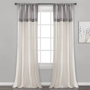 Home Boutique Farmhouse Faux Linen Colorblock Pleated Window Curtain Panels Gray/Off White 40X84 Set - 1 of 1