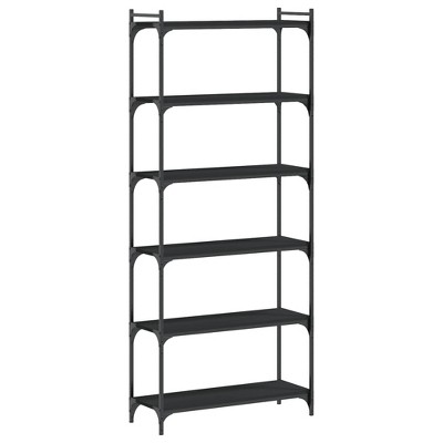 vidaXL Black Bookcase - Sturdy Engineered Wood Construction, 6-Tier Shelf with Robust Metal Frame
