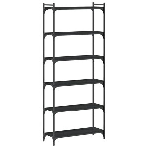 vidaXL Black Bookcase - Sturdy Engineered Wood Construction, 6-Tier Shelf with Robust Metal Frame - 1 of 4