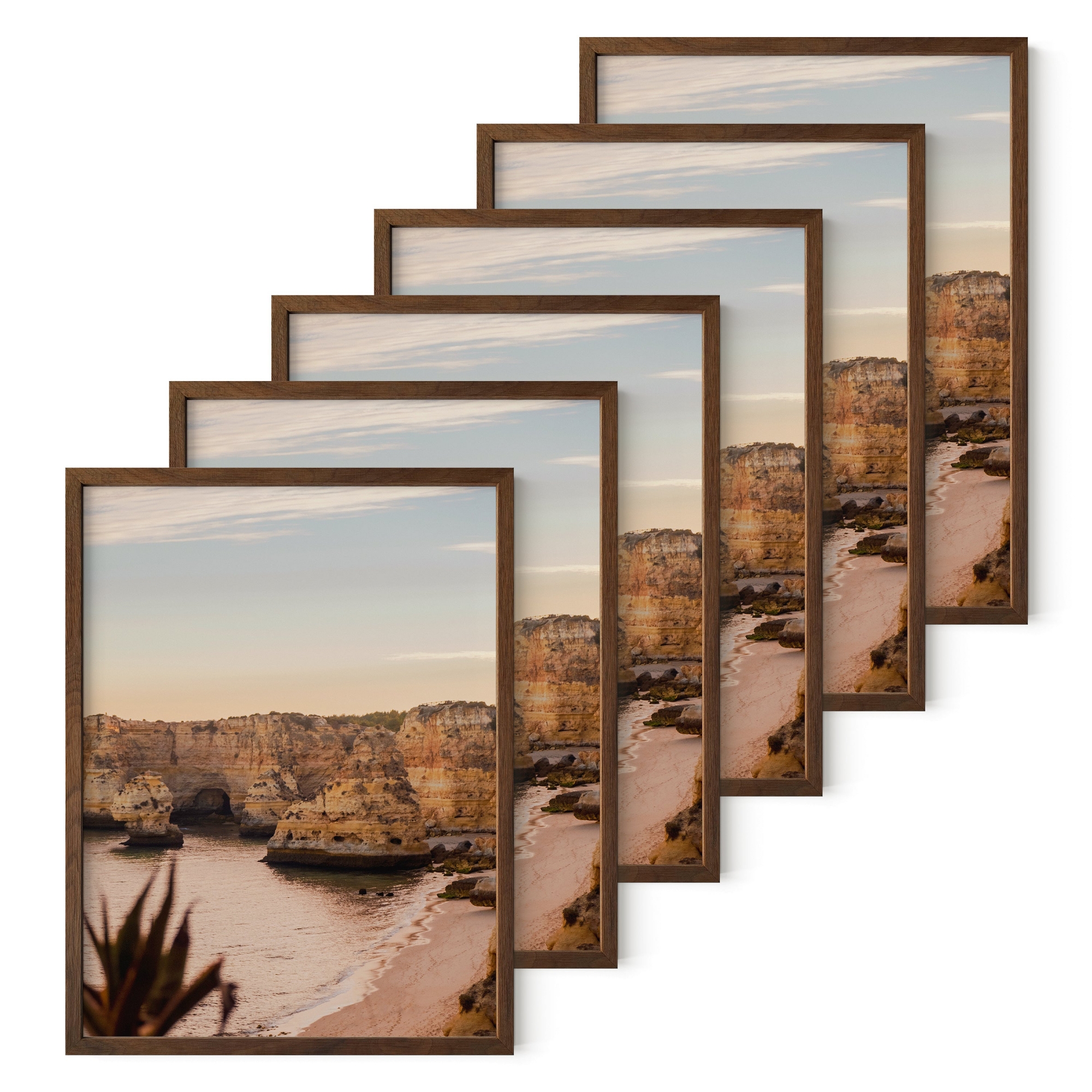 Haus and Hues Set of 6 Picture Frame with Plexiglass Cover, Walnut Oak, 9x12