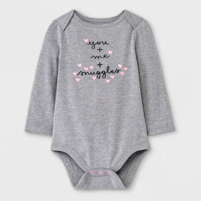 Image of Baby Girls' 'You + Me + Snuggles' Long Sleeve Bodysuit - Cat & Jack™ Gray 3-6M