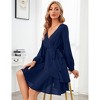 Clearlove Women Mini Dress  Wrap V Neck Long Sleeve Waist Tie Dress Layerd Flowy Flutter Skater Dress - 3 of 4
