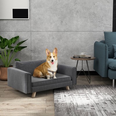Gray Medium Elevated Pet Sofa with Cushions