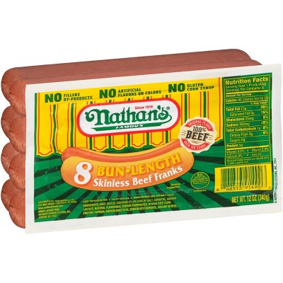 Nathan&#39;s Famous Bun Length Skinless Beef Franks - 12oz/8ct