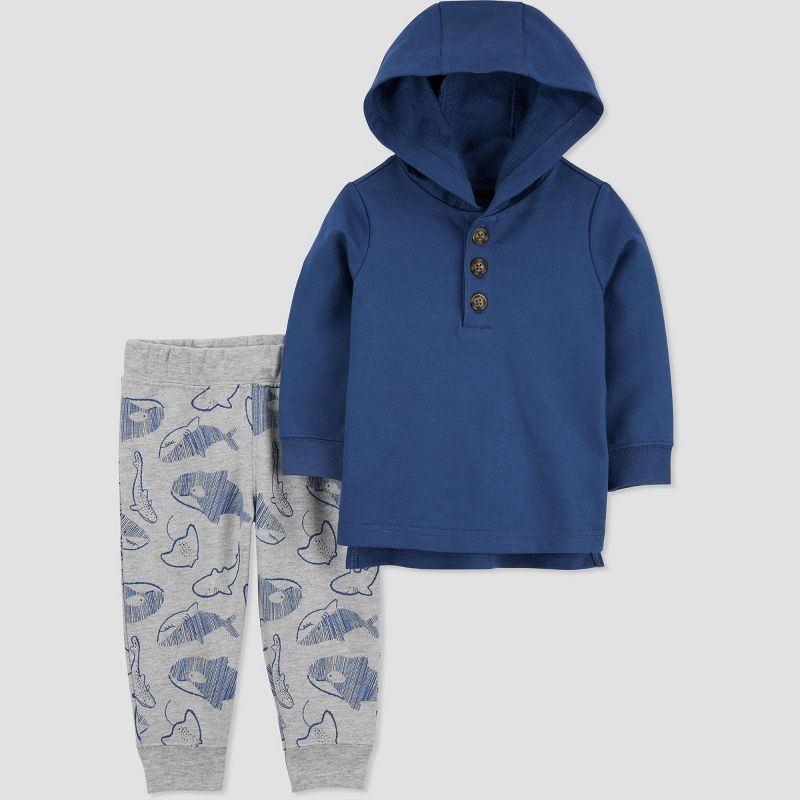 Carter&#39;s Just One You&#174; Baby Boys&#39; 2pc Sea Creatures Top &#38; Pants Set - Blue/Gray, 1 of 4