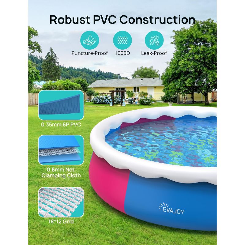 SKONYON 15ft x 35in Inflatable Pool Easy Set Above Ground Swimming Pool with Filter Pump, Ground Cloth & Cover Blue, 5 of 8