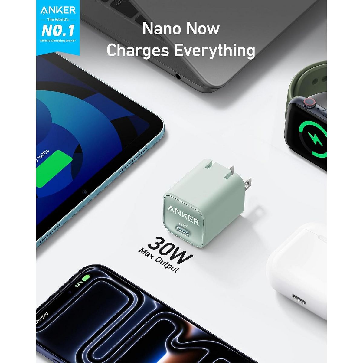 Anker Nano Phone Charger, 30W Portable Foldable USB C GaN Charger for iPhone 17/17 Pro Max/16/15 Series, Galaxy, iPad, MagSafe - thumbnail 2