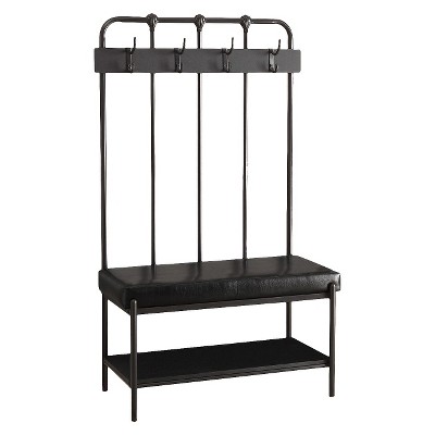 60Coat Shelf Bench and Hook Set,Industrial Tall Entryway Bench