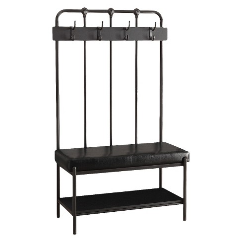 60Coat Shelf Bench and Hook Set,Industrial Tall Entryway Bench