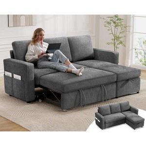 Vipbear 81-inch sleeper sofa bed, pull-out sofa, reversible storage lounge chair, combined L-shaped sofa bed with side pockets, tool-free assembly - 1 of 4
