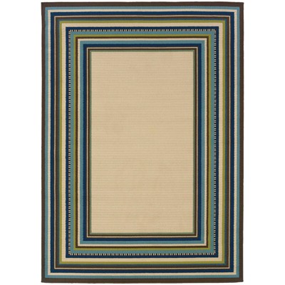 Cozumel Border Patio Rug Ivory/Blue