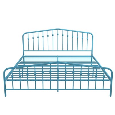 Sea Blue King Metal Frame Upholstered Bed with Drawer