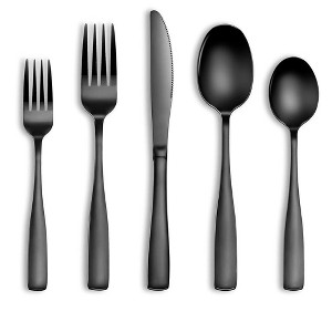 Itopfox 20-Piece Black Silverware Set for 4, Stainless Steel Flatware with Mirror Polish Square Cutlery Set for Kitchen, Fork, Spoon, Dishwasher Safe - 1 of 4