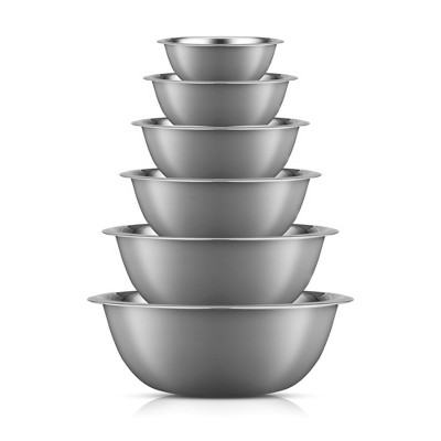 JoyJolt Stainless Steel Food Mixing Bowl Set of 6 Kitchen Mixing Bowls - Grey