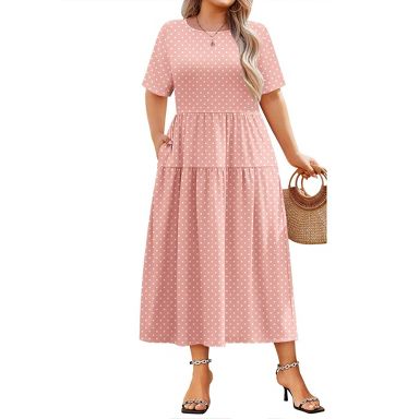 ladies sun dresses size 14 Zeagoo Plus Casual Dress for Women Bohemian Short Sleeve Flowy Loose Maxi Summer Beach Swing with Pockets JH1 1X : Target sundresses tight