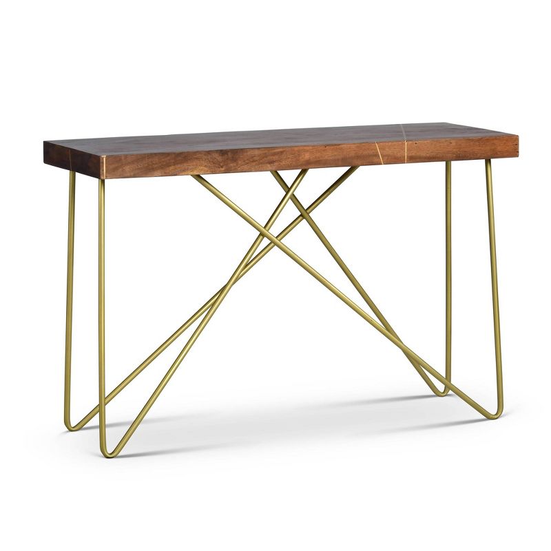 Walter Sofa Table Mango Wood Top with Brass Inlay and Base - Steve Silver Co., 3 of 7