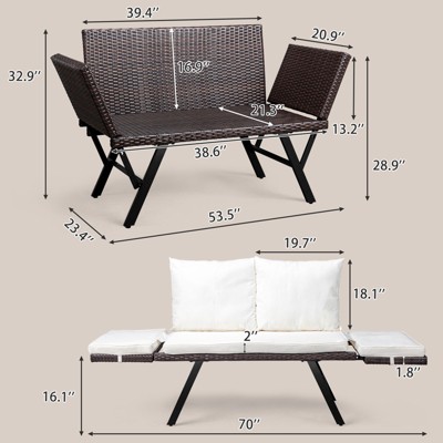 Karl Home | Convertible Outdoor Wicker Sofa With White Cushions And Pillows