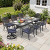 9-Piece Cast Aluminum Patio Dining Set with Oval Table, 2 swivel chairs and 6 fixed dining chairs, Blue Cushions and Umbrella Hole - 3 of 4