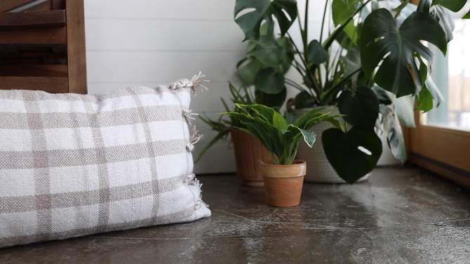 Taupe Plaid 14X22 Hand Woven Filled Outdoor Pillow - Foreside Home & Garden, 2 of 8, play video