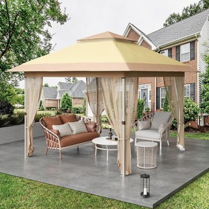 Gazebo Outdoor Pop Up Canopy Tent with Curtains 13'x13' with Mosquito Netting, 169 Square Shelter for Patio, Backyard, Party, 2-Tiered Vented Top - 1 of 4