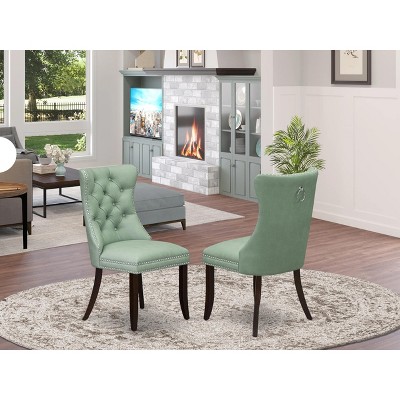 East West Furniture DAP2F23 Dallas Parson Kitchen Chairs - Button Tufted Nailhead Trim Beige Red faux Leather  Dining Chairs, Set of 2, linen white