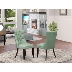 East West Furniture DAP2F23 Dallas Parson Kitchen Chairs - Button Tufted Nailhead Trim Beige Red faux Leather  Dining Chairs, Set of 2, linen white - 1 of 4