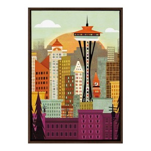 23" x 33" Sylvie Seattle Skyline Framed Canvas Wall Art by Amber Leaders Brown - Kate and Laurel - 1 of 4