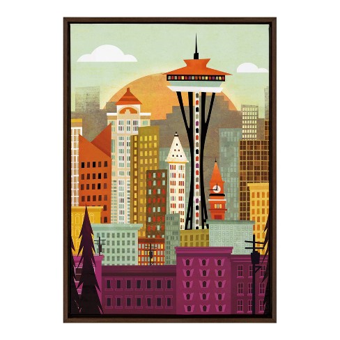 23 X 33 Sylvie Seattle Skyline Framed Canvas Wall Art By Amber Leaders Brown Kate And Laurel Target