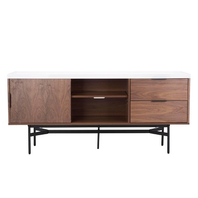 Pedro Stone Gloss TV Stand for TVs up to 55" Walnut/White/Black - Safavieh