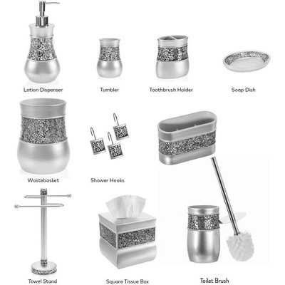 Brushed Nickel and Mosaic Glass 6-Piece Bathroom Accessory Set