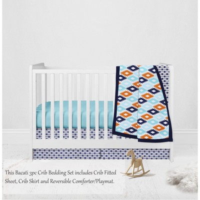 Bacati - Aztec Print Liam Aqua Orange Navy 3 pc Crib Bedding Set