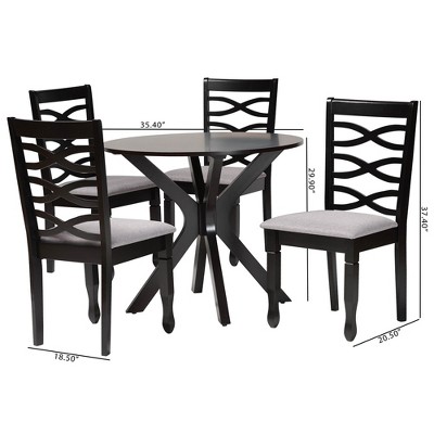 Mila Retro Grey Fabric and Dark Brown Wood 5-Piece Dining Set