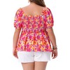 Women's Plus Size Floral Ruffle Hem Sweetheart Neck Short Sleeve Back Smocked Blouses - Agnes Orinda - 4 of 4