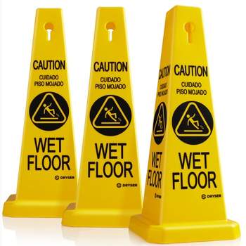 Dryser 3-Pack 26" Caution Wet Floor Safety Cones - Yellow English/Spanish Warnings