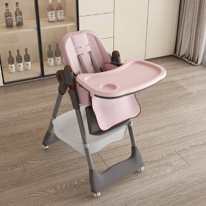 Angel Sar Adjustable Baby High Chair 0-6 Years, Portable Infant Feeding Seat with Safety Belt & Wheels for Home Use, Pink - 1 of 4