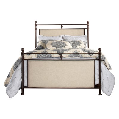 King Rustic Brown Metal and Linen Upholstered Bed with Headboard