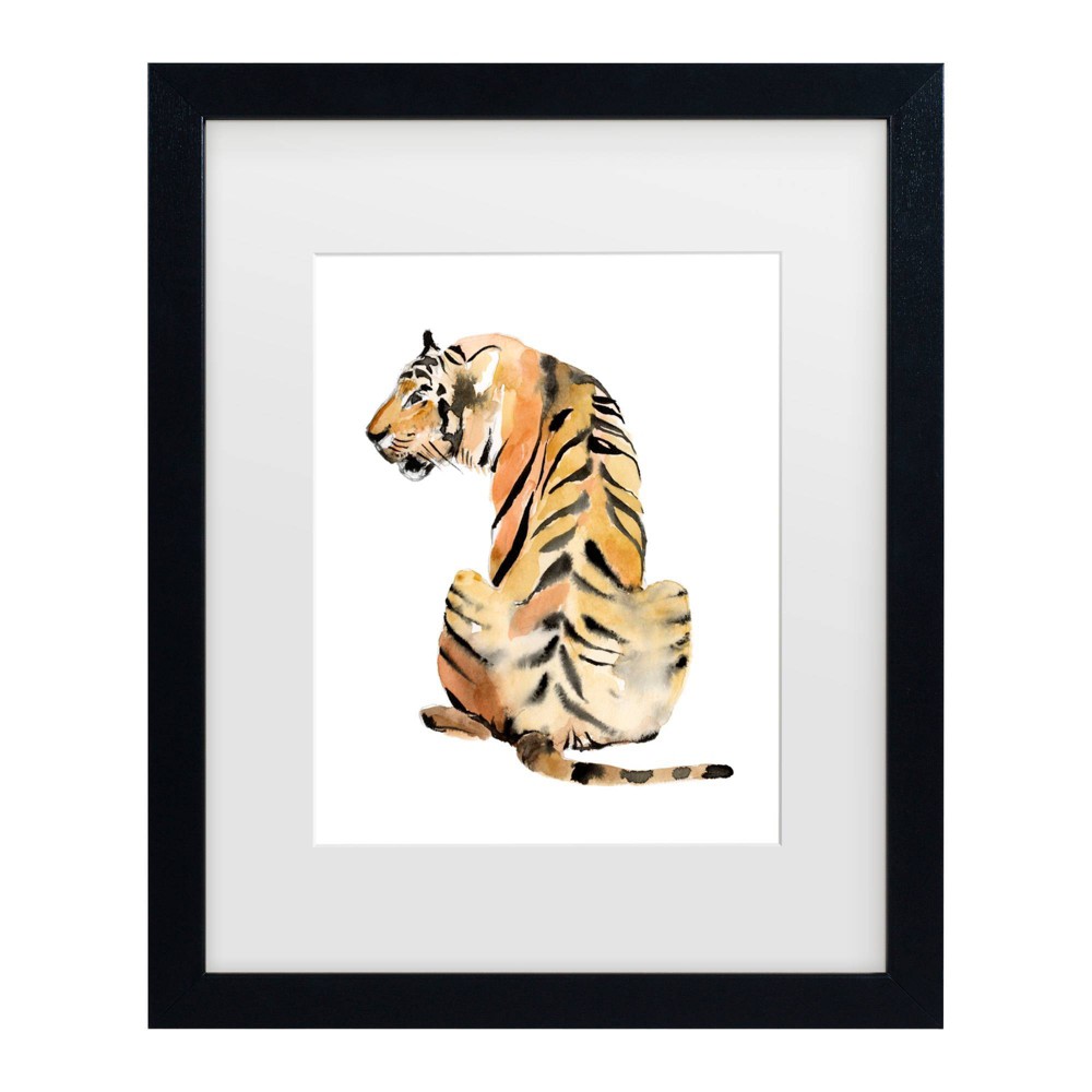 Trademark Fine Art 16"x20" Jennifer Goldberger Sitting Tiger II Matted Framed Art Black