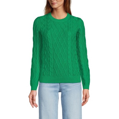 Lands' End Women's Cotton Drifter Crew Cable Pullover Sweater