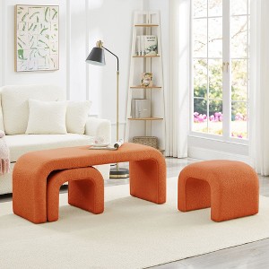 PAGED U-Shaped Pouf Ottoman Benches, Modular Seating for Entryway, Bedroom End of Bed, Teddy Fabric Footrest Stool, Set of 3 - 1 of 4
