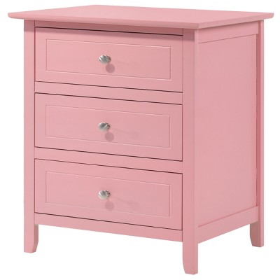 GlasFlength Nightstands Modern Three Drawer Bedside Table with Metal Handles Elegant Design for Bedroom Storage, Pink, 19"*15"*25"