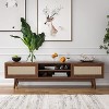 Wooakway Mid Century Modern 65" TV Stand with PE Rattan Doors Adjustable Shelf Entertainment Center for TVs up to 75" Living Room Apartment - 4 of 4