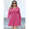 Women's Plus Size Dresses for Curvy Women Casual Ribbed Knit Dresses V-Neck Long Sleeve A-Line Dresses Button Pleated Solid Dresses - 3 of 4