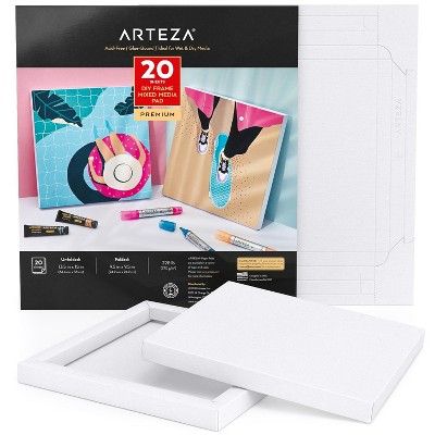 Arteza Mixed Media DIY White Foldable Framing Paper Pad, 9.5"x9.5", DIY Ready-to-Hang Artwork Kit - 20 Sheets (ARTZ-3810)