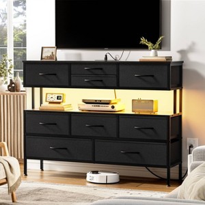 WOWLIVE 9 Dresser for Bedroom, Chest of Drawers with Fabric Drawer, 55’’ TV Stand with Charging Station and LED Lights - 1 of 4