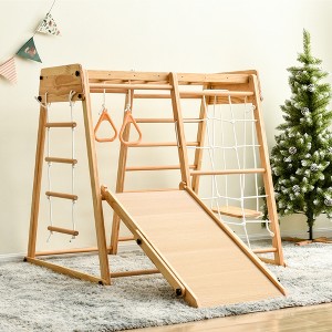 Kids Playground, with Slide and Play Table, 8-in-1 Slide Playset Rock Climbing Ladder with Rope Wall, Swing Rings, Monkey Bars and Swing for Gifts - 1 of 4