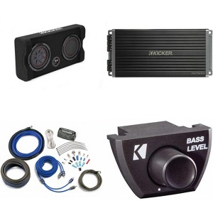 Kicker Comp RT 8 Inch 48TRTP82 Thin Down Firing Enclosure Package with 47KEY5001 Amp, Bass Knob & CK4 Amp install kit Bundle - 1 of 4