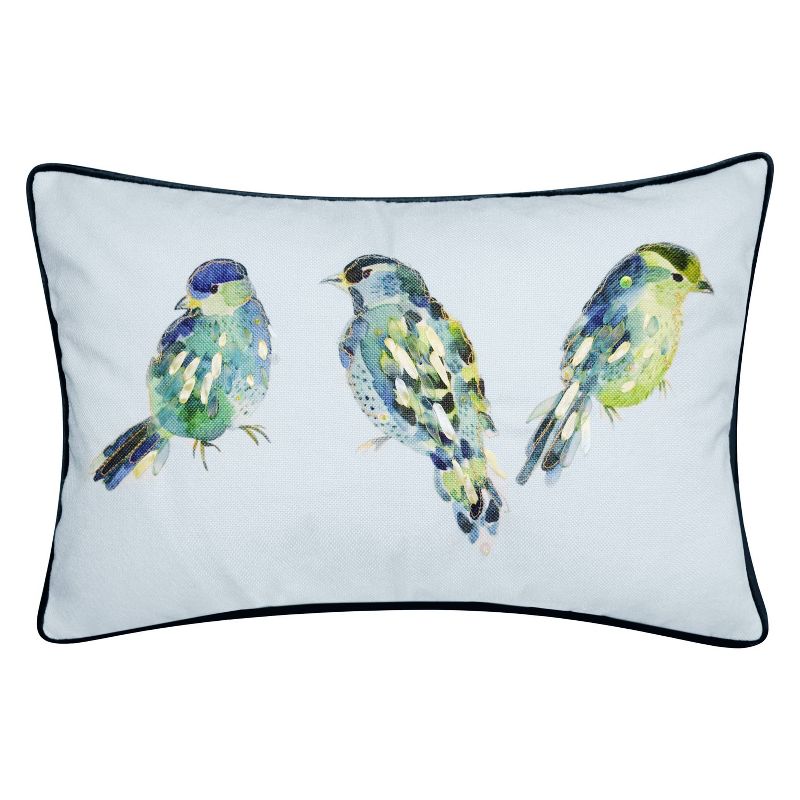 14&#34;x24&#34; Oversized Ribbon Embroidered Blue Birds Lumbar Throw Pillow Light Blue - Edie@Home, 1 of 9