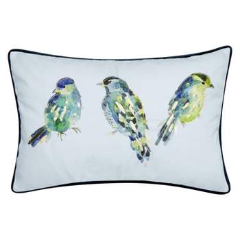 14"x24" Oversized Ribbon Embroidered Blue Birds Lumbar Throw Pillow Light Blue - Edie@Home