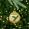 Northlight Glittered Holly and Berries Christmas Glass Ball Ornaments - 4" - Gold - Set of 2 - 2 of 4